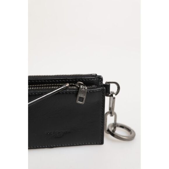 Dolce & Gabbana Black Leather Zip Logo Keyring Coin Purse Keyring Men's Wallet